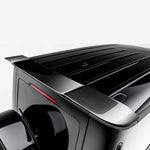 Gloss carbon G63 rear roof spoiler, rear 3/4 view