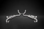 wide top view of Capristo Valved Exhaust w. Mid-Pipes (for OE Actuators) for Mercedes AMG S63/560/500 (C217) 2014-2020 with black background