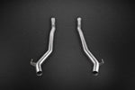 top view of Capristo Valved Exhaust with Mid-Pipes (CES3) for Mercedes AMG S65 (C217) 2014-2020 with black background