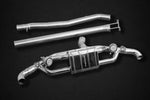 wide top view of Capristo Valved Exhaust (CES3) for Mercedes AMG A45 (W177) 2018-2023 with black background