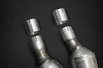 Capristo AMG GT adapter pipes shown with original Mercedes catalytic converters