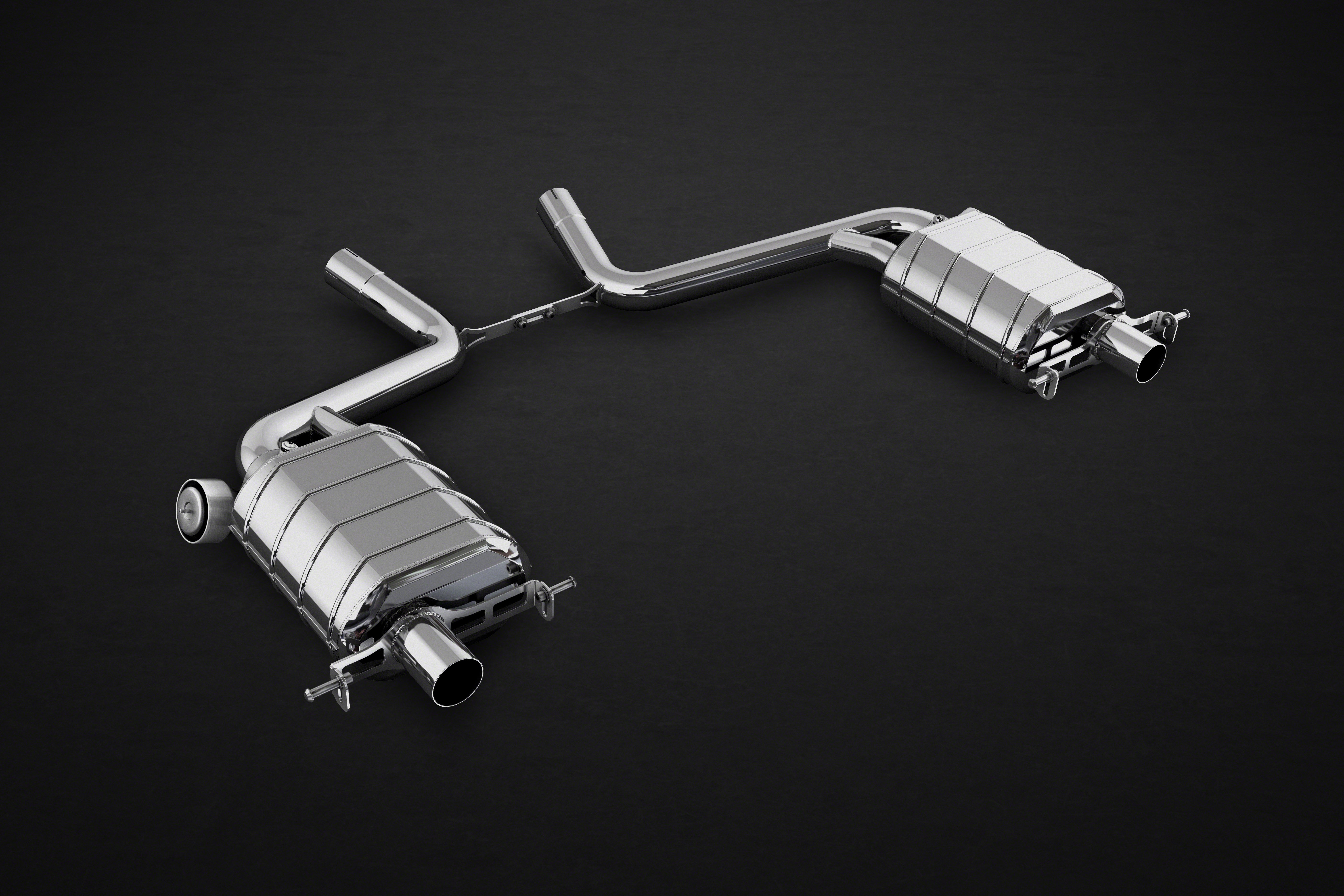 Capristo valved exhaust for the Mercedes-AMG S63/S550/S500 W222, angled view