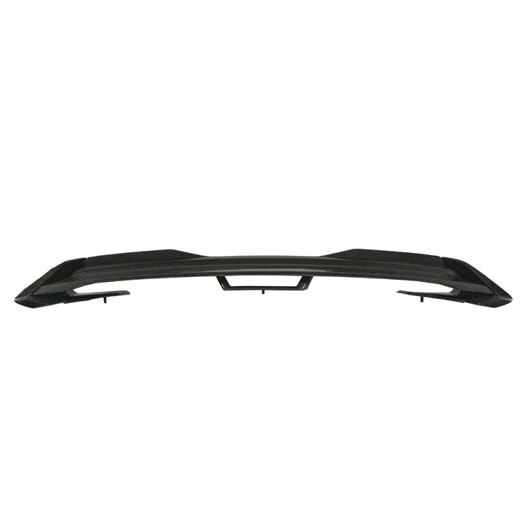 A front wide view of APR Performance Carbon Fiber Spoiler with Gurney for Ford Mustang S650 Dark Horse 2024+ with white background