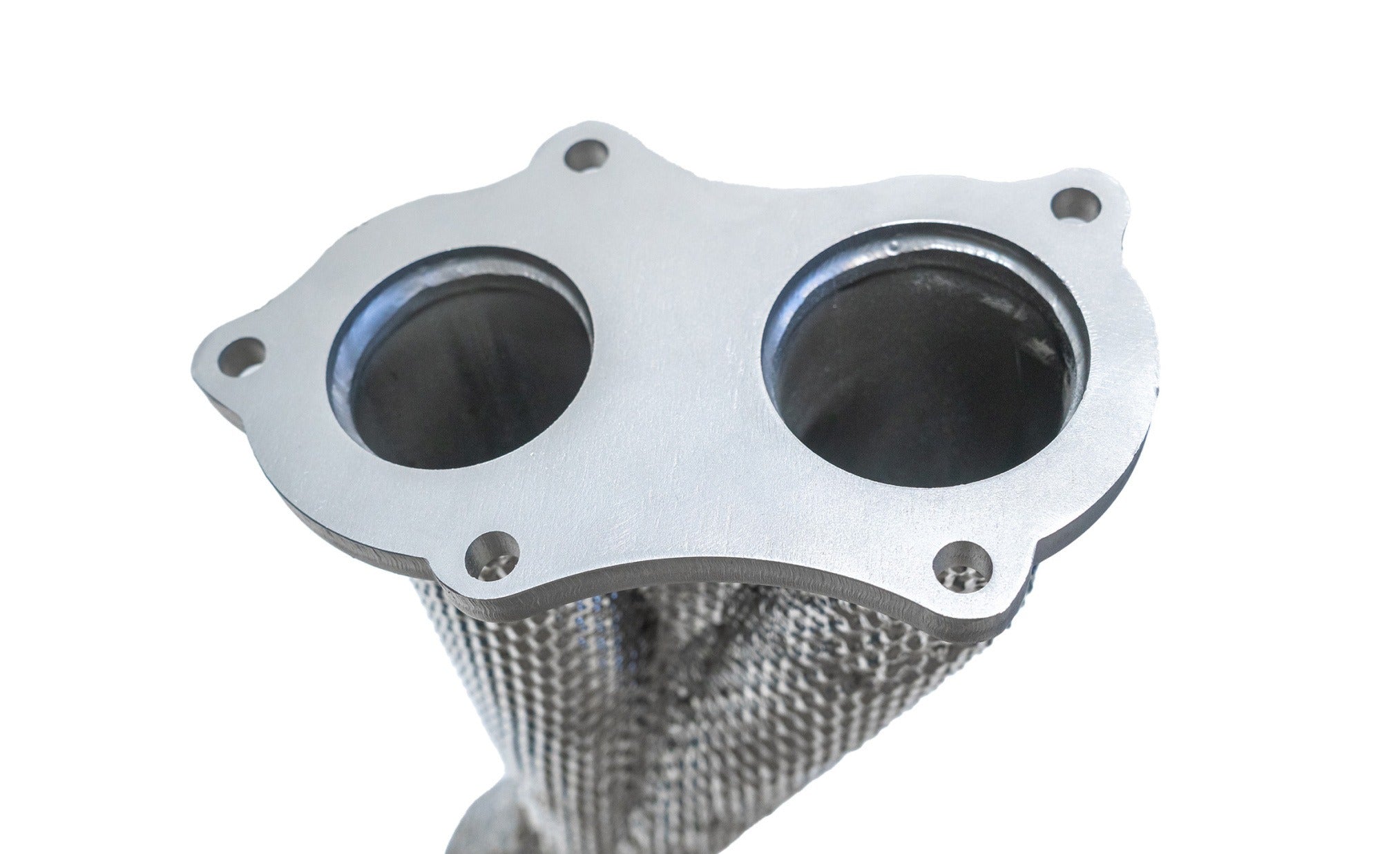 Soul 718 GT4 / Spyder / GTS over axle pipes: close-up of the twin-port flange and heat sleeve