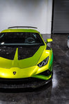 Lime green Lamborghini Huracan Evo front with forged carbon vented fenders