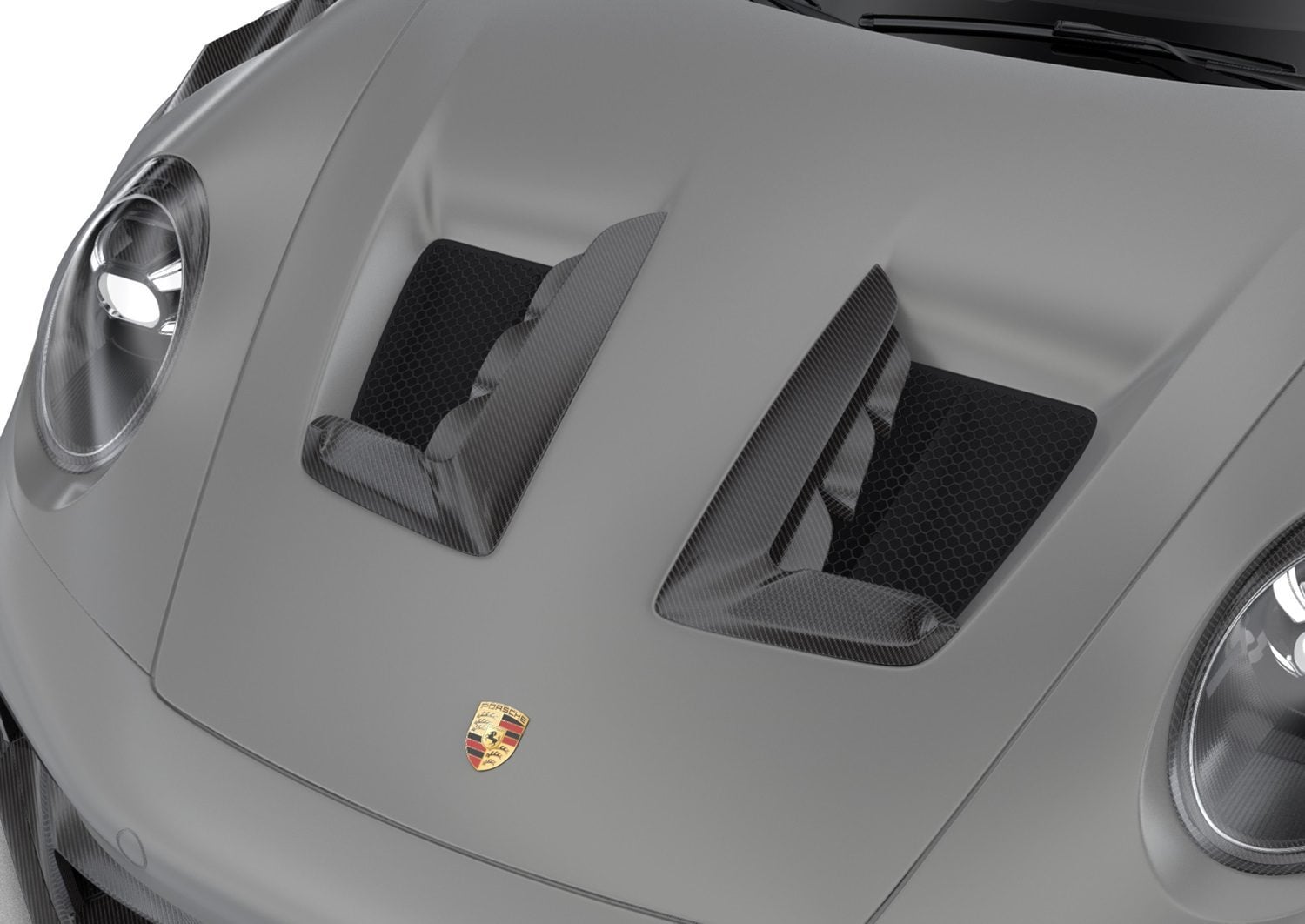 Porsche 911 GT3 RS (992) hood vents from the complete aero kit, close-up render