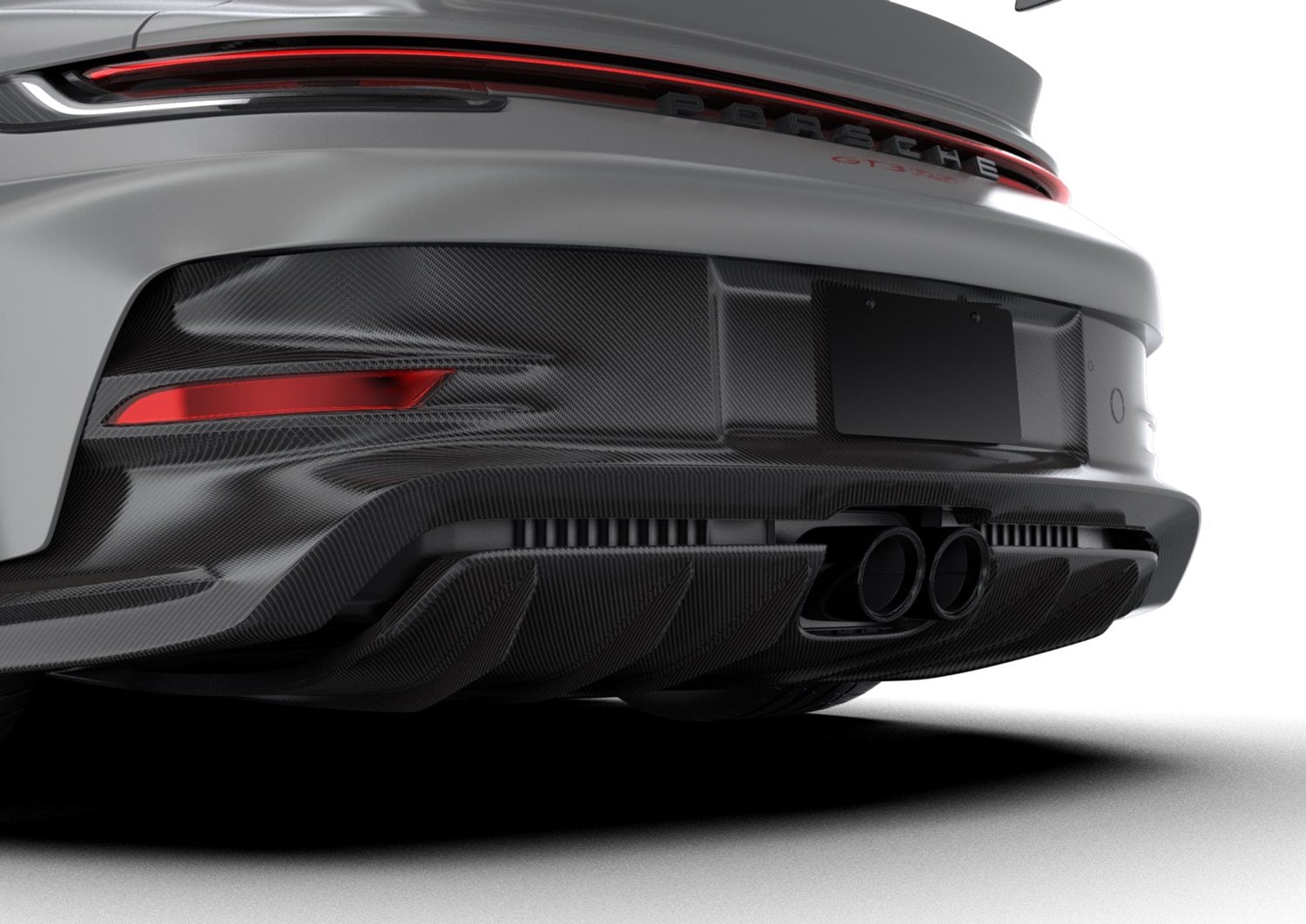 Porsche 911 GT3 RS (992) rear diffuser from the complete aero kit, close-up render