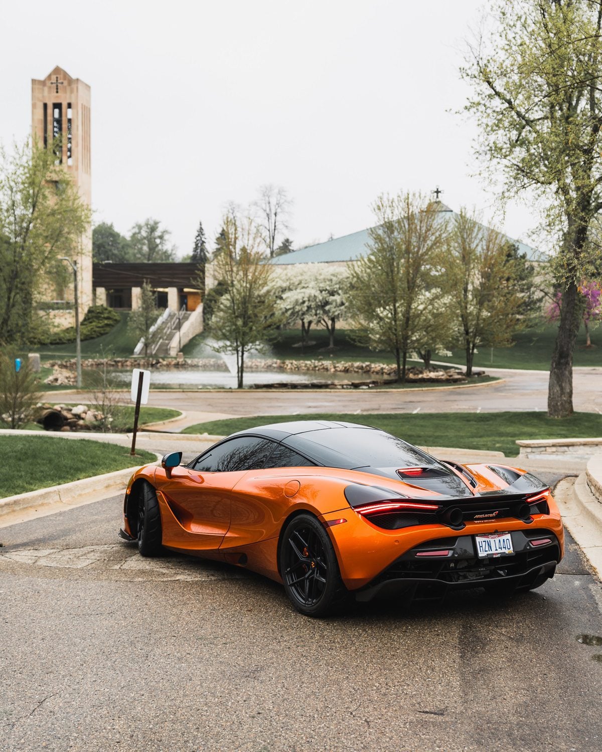 Orange McLaren 720S rear three-quarter with the V1 complete aero kit