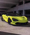 Lime green McLaren 720S front three-quarter with carbon front lip
