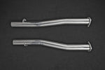 wide view of Capristo Exhaust Middle Silencer Replacement Pipes for Bentley Continental GT Speed W12 2012-2014 with black background