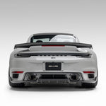 Porsche 992 Turbo S carbon rear wing, straight-on rear view