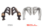 Soul 987.1 Boxster / Cayman competition headers: stock headers beside the SOUL competition headers