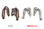 Soul 987.2 Boxster / Cayman competition headers: stock headers beside the SOUL competition headers