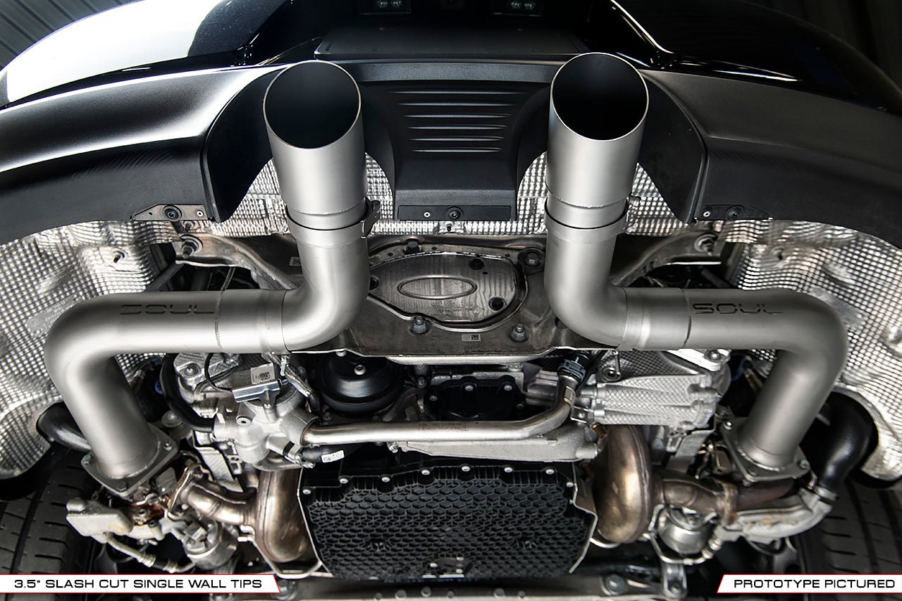 Soul 991.2 Carrera PSE trackback turbo back exhaust: trackback installed, rear view from below