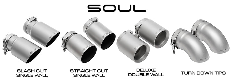 Soul 991.2 Carrera PSE trackback turbo back exhaust: chart of tip options for the trackback