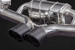 Close-up of Capristo carbon tips on 992 GT3 valved exhaust