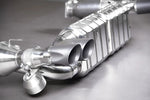 Close-up of polished twin round tips on Capristo Porsche 997.1 Turbo valved exhaust