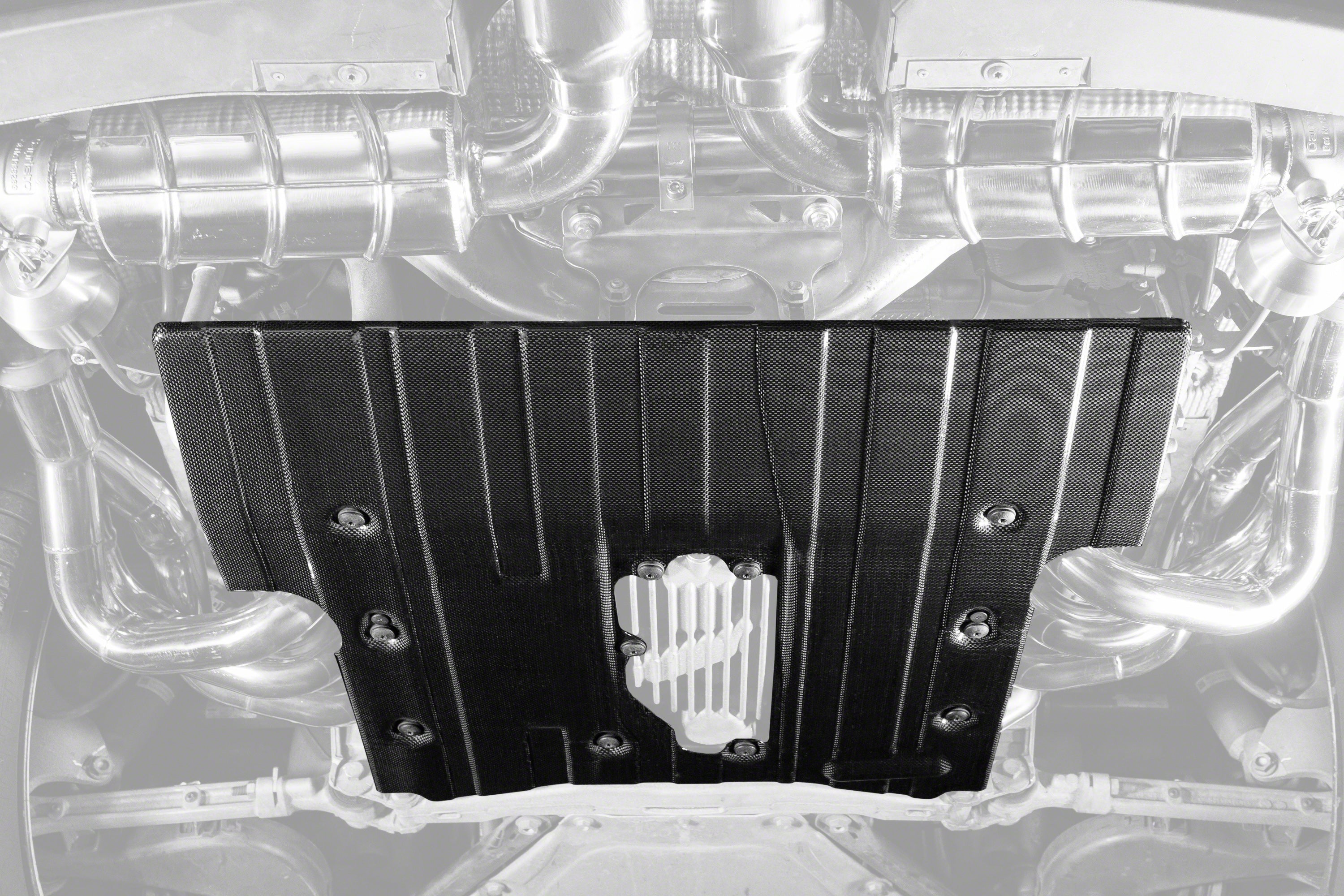 Capristo carbon engine cover on a Porsche 991 GT3 underside