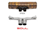 Soul 991 GT3 / GT3 RS center muffler bypass exhaust: stock center muffler above the SOUL bypass