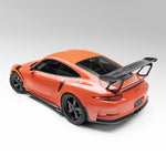 Orange GT3 RS with Vorsteiner wing blade, high rear 3/4 view