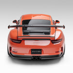 GT3 RS carbon wing with end caps, overhead rear view
