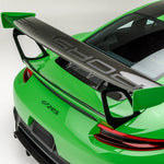 GT2 RS wing on extended risers, high rear 3/4 close-up
