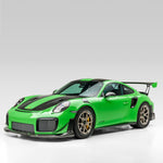 Green GT2 RS with taller wing risers, front 3/4 view