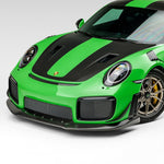Green Porsche 991.2 GT2 RS with carbon EVO front spoiler, front 3/4 view