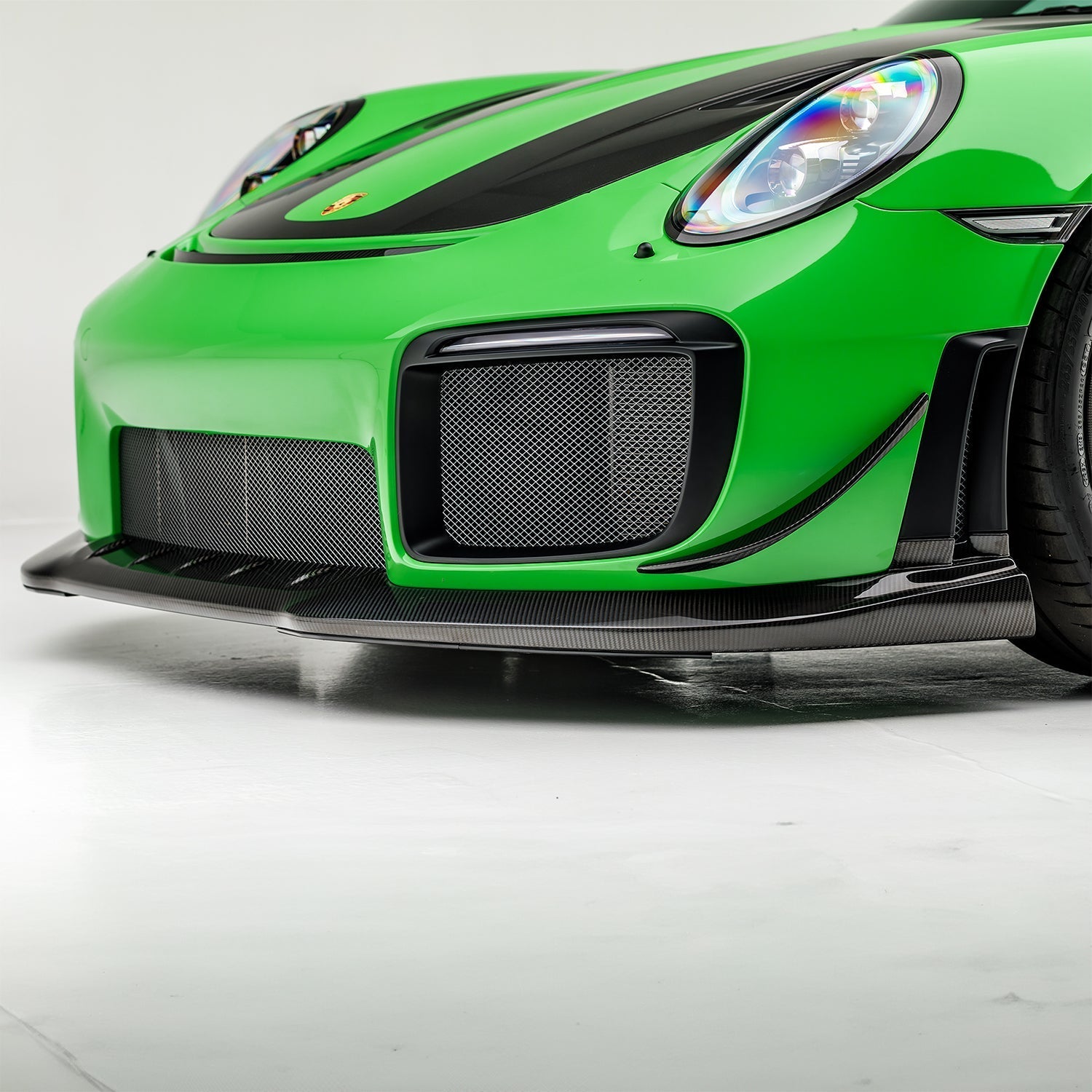 GT2 RS front bumper with EVO spoiler, low front corner view