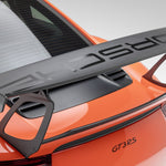 GT3 RS wing with gurney flap, rear close-up