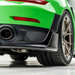 GT2 RS rear corner with carbon diffuser and wheel, close-up