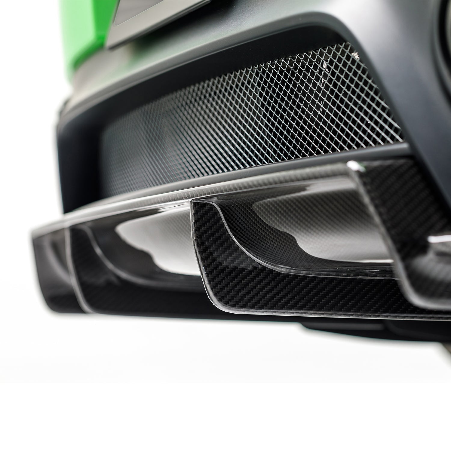 Carbon diffuser strakes on GT2 RS, low angled close-up
