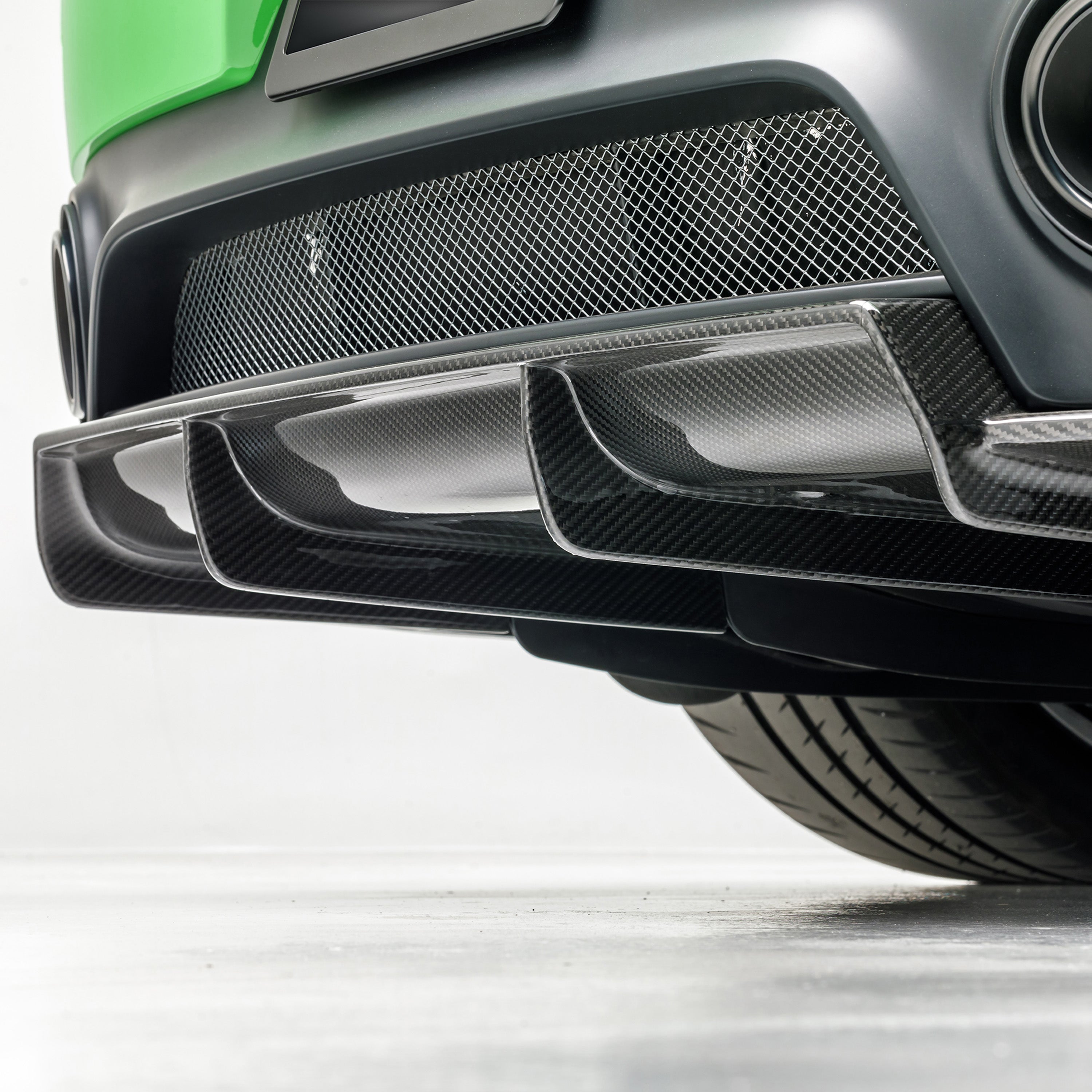 EVO rear diffuser fins under GT2 RS bumper, angled detail