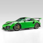 Green GT2 RS with Vorsteiner side skirts, front 3/4 view of car