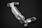 Capristo valved exhaust for the Porsche 997.2 Turbo/S, angled view