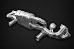 wide view of Capristo Valved Exhaust (for OEM tips) (for CES3) for Porsche 718 Spyder / GTS / Cayman GT4 2017+ with black background