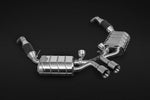 Capristo valved exhaust with 250-cell sport cats for the Porsche 987.2 Boxster/Cayman, angled view
