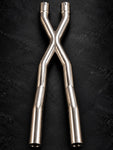 Close-up of Capristo stainless X-pipe for Ferrari Purosangue