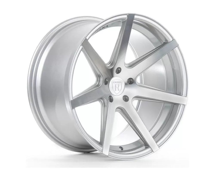 A front view of Rohana RC7 Wheel 20x9 5x112 25mm Machine Silver with white background