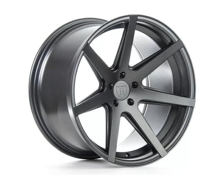 A front view of Rohana RC7 W20x9 5x114 32mm Matte Graphite with white background