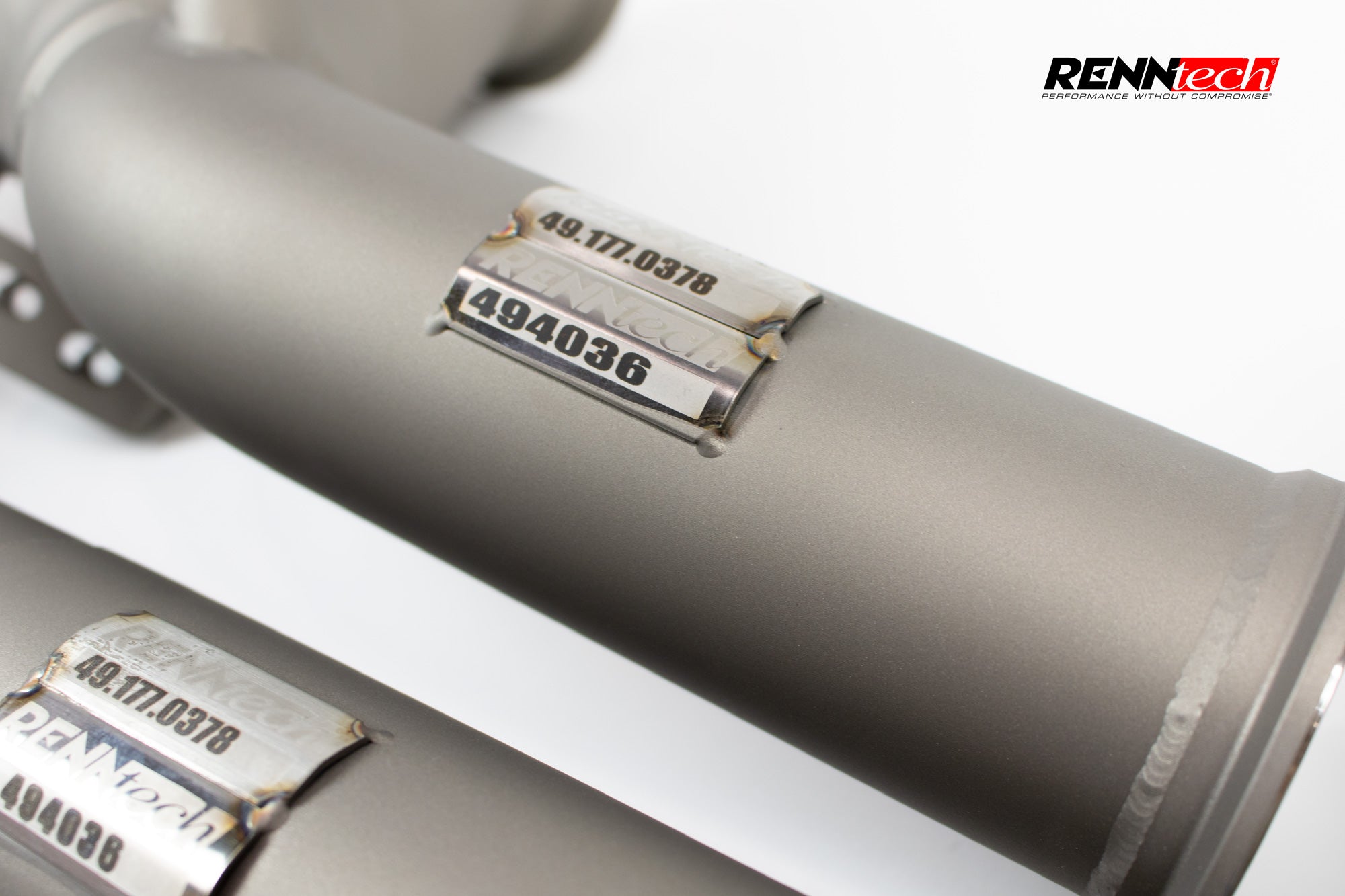 Vantage downpipe catalyst can with RennTech tag - Downpipes for the 2018-2026 Aston Martin Vantage and DB11 V8