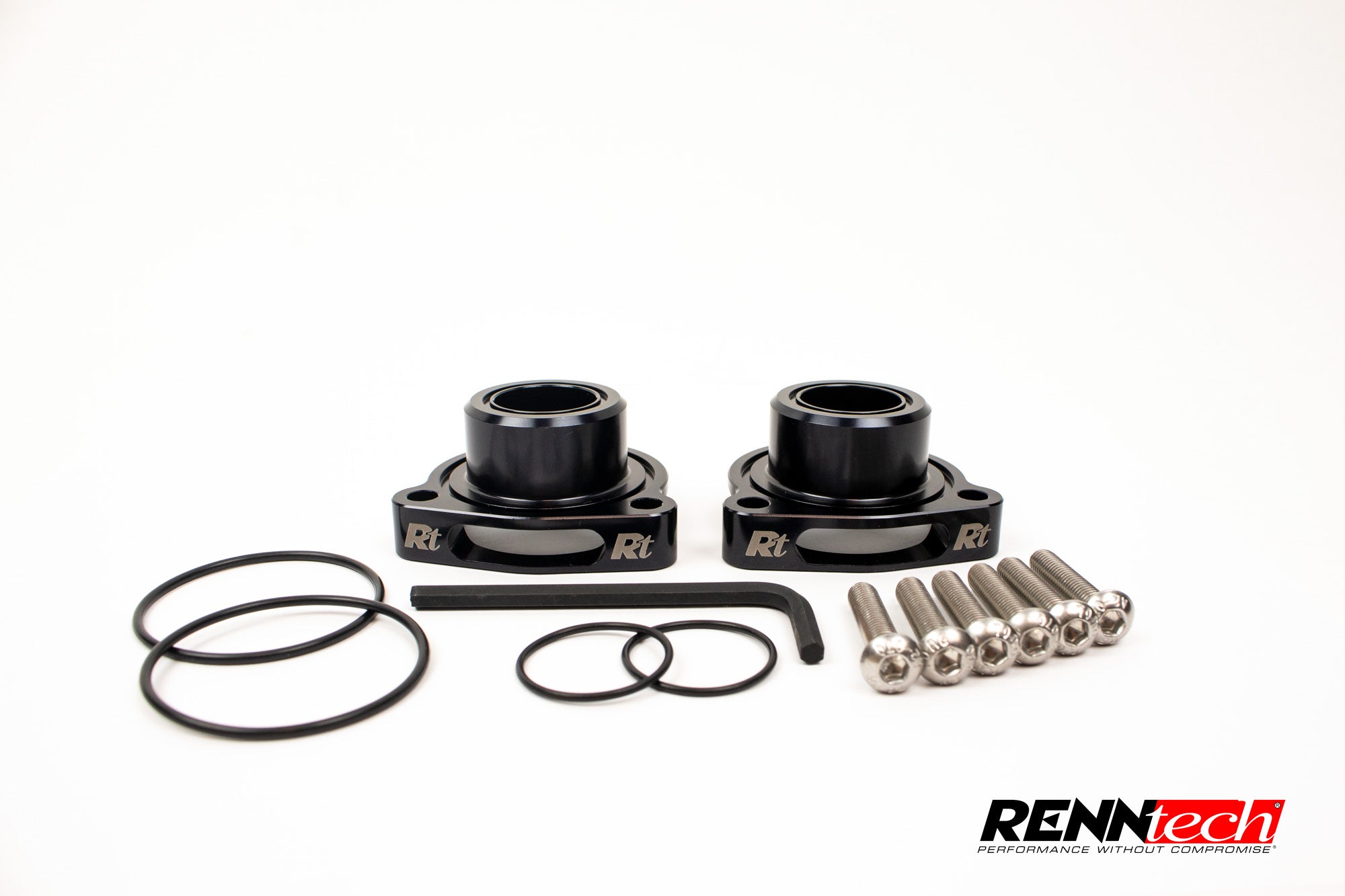 A front wide view of RENNtech Blow-Off Valve Adapters | 4.0L V8 | Aston Martin Vantage / DB11 2018-2023 with white background