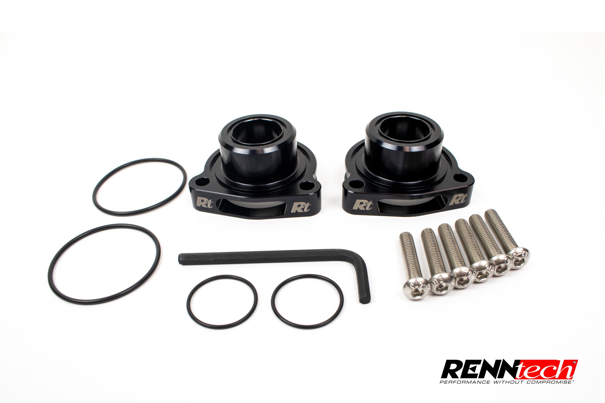 A top wide view of RENNtech Blow-Off Valve Adapters | 4.0L V8 | Aston Martin Vantage / DB11 2018-2023 with white background