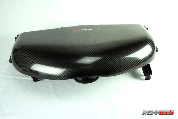 A front close up view of RENNtech Carbon Fiber Bubble Top Airbox for V8 (M113 Engines) For Mercedes-Benz E 55 AMG 2003-2009