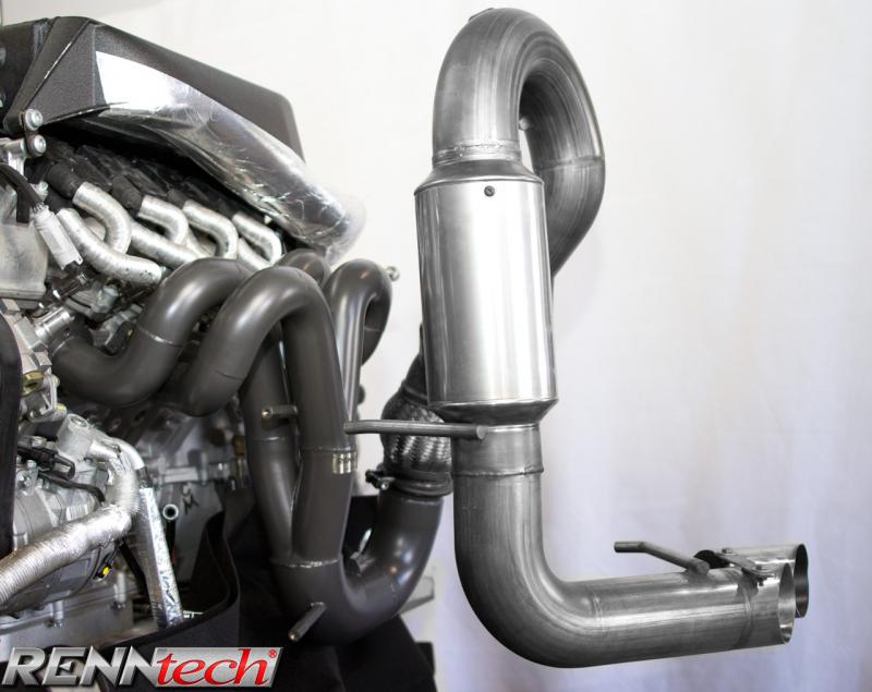 RennTech SLR exhaust pipework installed beside the engine, view 2 - R2 Performance Package for the 2005-2010 SLR McLaren