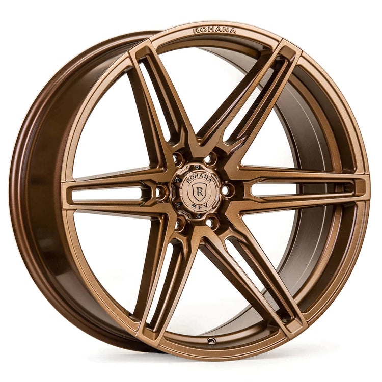 A front view of Rohana RFV1 Wheel 22x9.5 6x135 22mm Matte Bronze with white background