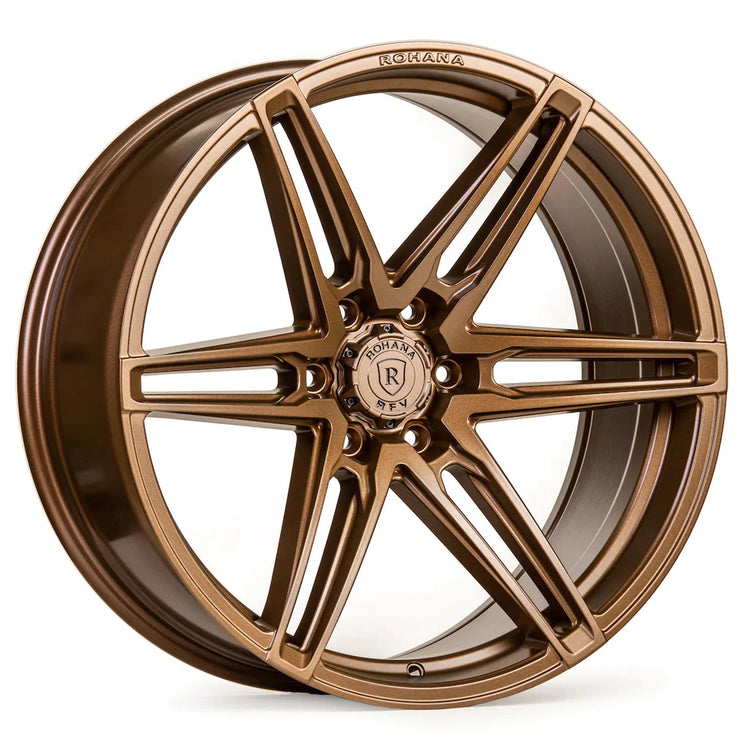 A front view of Rohana RFV1 Wheel 20x9.5 6x139 18mm Matte Bronze with white background