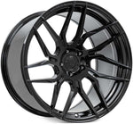 A front view of Rohana Wheels RFX7 Gloss Black (Cross Forged) 19x9.5 5x120 35mm Left with white background