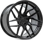 A front view of Rohana Wheels RFX7 Gloss Black (Cross Forged) 19x8.5 5x112 25mm Left with white background