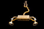 A top wide view of IPE Ti Titanium Cat-Back Exhaust System for Audi RS3 8V.1 Sportback 2015-2016 with gold tips on a black background